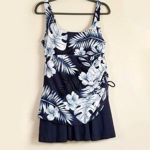 NWOT Maxine Of Hollywood Shirred Skirted Swim Dress One Piece Swimsuit